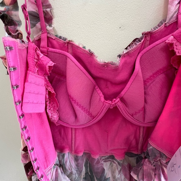VINTAGE NWT Albert Makali Floral Pink Ruffle Women's Corset Top Originally $265 - Picture 10 of 14